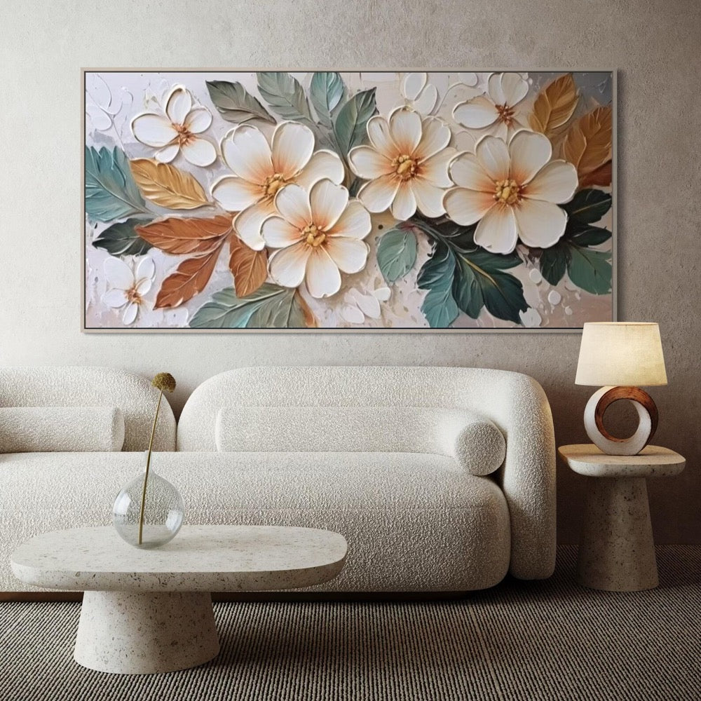 3D Textured Floral Acrylic Painting Soft Tone Flower Canvas Art for Stylish