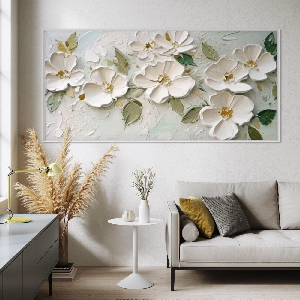 Elegant White Flower Wall Painting 3D Textured Floral Canvas Art Birthday Gift for