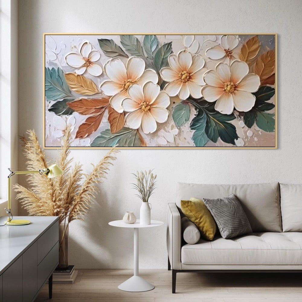 3D Textured Floral Acrylic Painting Soft Tone Flower Canvas Art for Stylish
