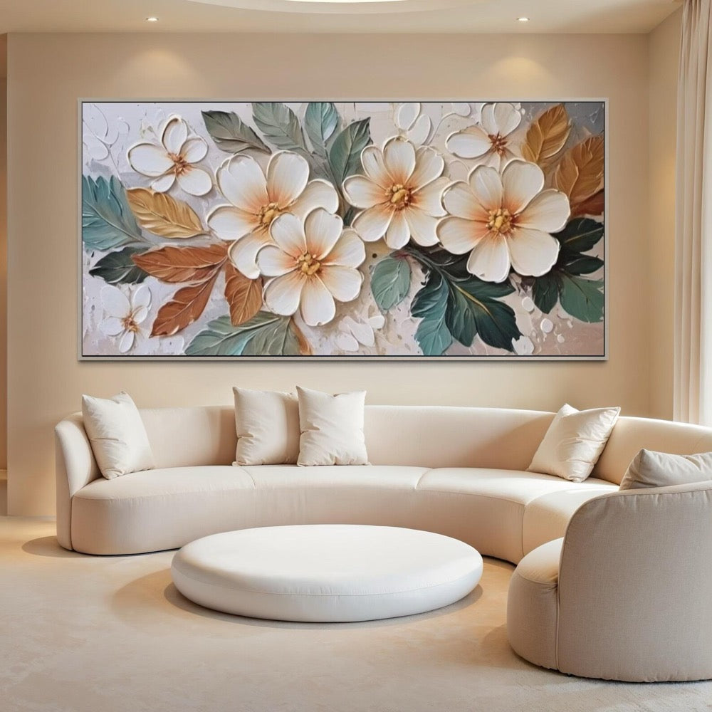 3D Textured Floral Acrylic Painting Soft Tone Flower Canvas Art for Stylish
