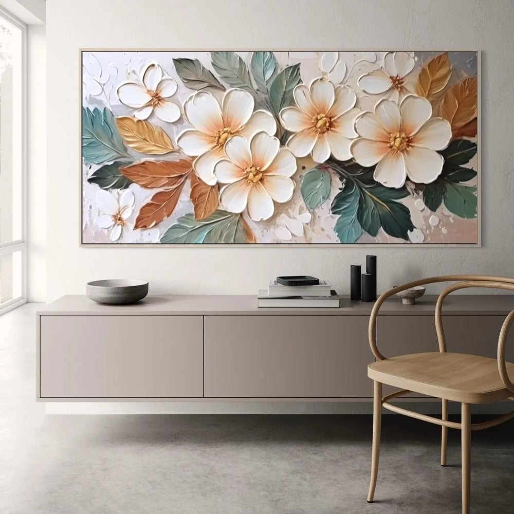 3D Textured Floral Acrylic Painting Soft Tone Flower Canvas Art for Stylish