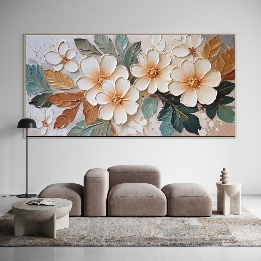 3D Textured Floral Acrylic Painting Soft Tone Flower Canvas Art for Stylish